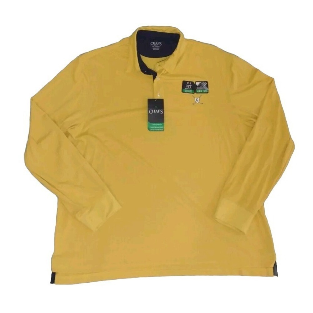 CHAPS MEN'S LONG SLEEVE ATHLETIC GOLD GOLF SHIRT, SIZE 2XL NWT